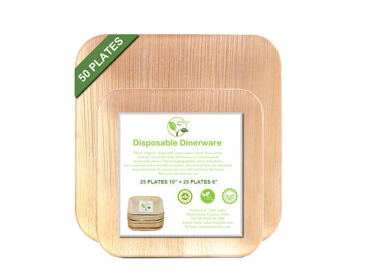 Nature's Own Palm Leaf Disposable Plates Pack of 50 Stronger Than Plastic and Paper Plates (10 x 6 inch square)