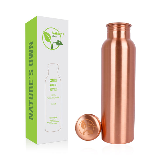 Nature’s Own Copper Water Bottle – 34 Oz Extra Large – Ayurvedic Pure Copper Water Bottle For Drinking – Drink More Water – Leak Proof – Jointless Water Bottle  - Plain Design